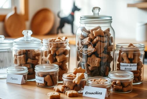 glass jars on a table containing dog treats