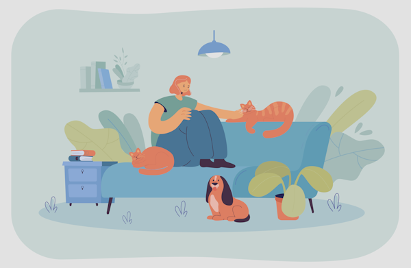pet sitter on couch illustration pet sitter on couch illustration