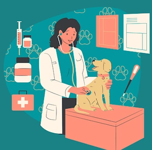 Vet with dog in treatment area